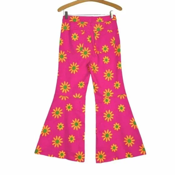 Free People Youthquake Pink Lipstick Combo Cropped Retro Flare Jeans Size 30 NWT - Picture 6 of 15